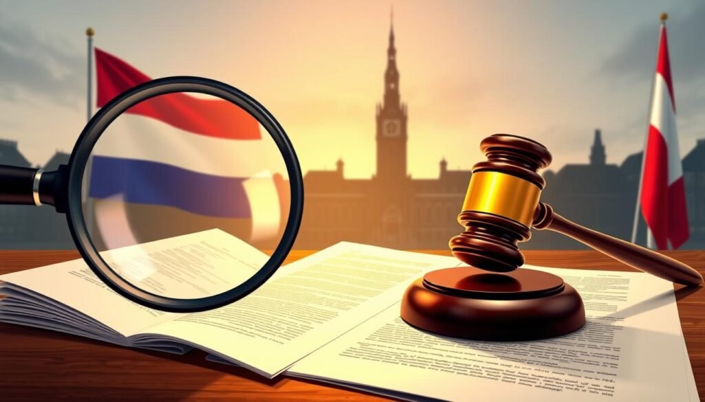 A high-resolution digital illustration depicting the legal framework surrounding IPTV in the Netherlands. In the foreground, a magnifying glass hovers over official-looking legal documents, casting a warm, focused light. In the middle ground, a gavel sits atop a wooden desk, symbolizing the judicial process. In the background, the Dutch flag and the silhouette of the Binnenhof, the seat of the Dutch government, create a sense of national context. The overall scene conveys a serious, authoritative tone, reflecting the importance of the legal aspects of IPTV in the Netherlands. A high-resolution digital illustration depicting the legal framework surrounding IPTV in the Netherlands. In the foreground, a magnifying glass hovers over official-looking legal documents, casting a warm, focused light. In the middle ground, a gavel sits atop a wooden desk, symbolizing the judicial process. In the background, the Dutch flag and the silhouette of the Binnenhof, the seat of the Dutch government, create a sense of national context. The overall scene conveys a serious, authoritative tone, reflecting the importance of the legal aspects of IPTV in the Netherlands.